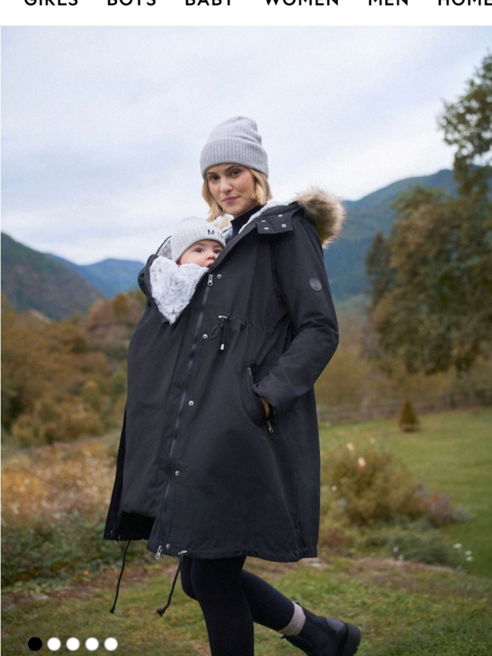 Navy Blue Maternity & Babywear Parka Jacket with Faux Fur Hood
